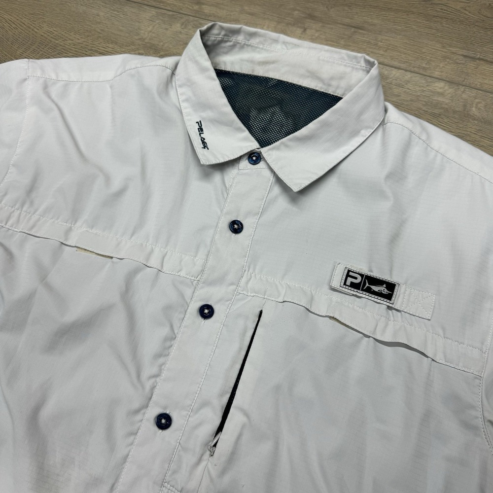 Pelagic Fishing S/S Men's Button Up Shirt STAINS Boat Sun Offshore‎